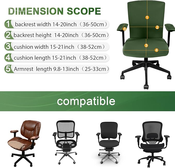 Tallew 4 Pcs Office Chair Covers Set Computer Universal Protective Stretchable Chair Seat Covers Desk Armrest Cover Pads Office Cushion Backrest for Rotating(Regular,Blackish Green)