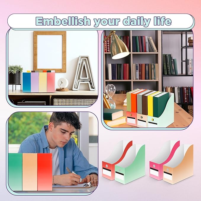 Jutom 32 Pcs Magazine File Holder Set Including Colored Foldable Desk File Holder Organizer White Label Stickers Cat Pen Cardboard Magazine Storage Box for Document School Office (Gradient,Classic)