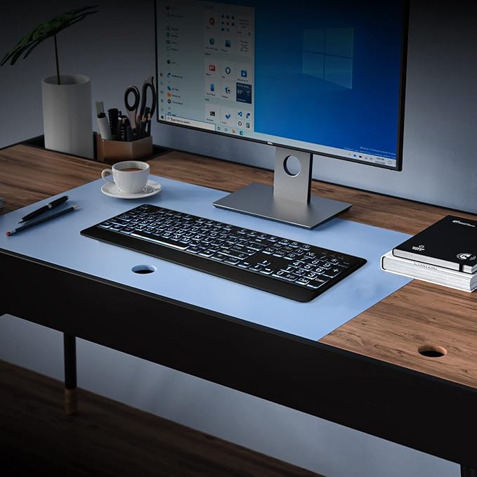 KOPJIPPOM Large Print Backlit Keyboard, USB Wired Computer Keyboard, Full Size Keyboard with White Illuminated LED Compatible for Windows Desktop, Laptop, PC, Gaming, Black