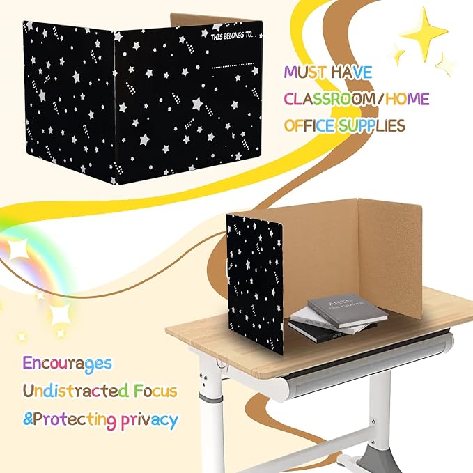 EARTHSON 22 Pack Galaxy Theme Class Privacy Shields, Desk Dividers for Students, Privacy Folder for Students, Cardboard Privacy Boards, Test Divider Classroom Study Carrel Teacher Supplies, Black