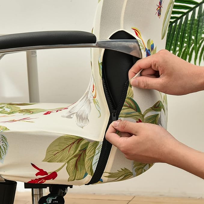 Stretch Office Chair Cover with Zipper Printed Computer Chair Cover for Armrest Chair Universal Removable Spandex Rotating Boss Chair Slipcovers Soft Desk Chair Seat Protector for Dogs, Cats (L, 04)