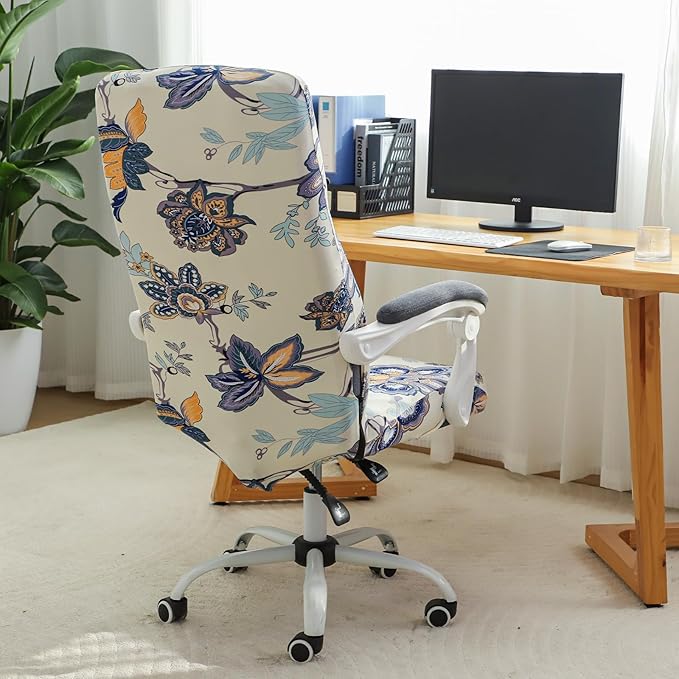 FORCHEER Floral Large Office Chair Cover Stretch Printed Computer Armchair Slipcover for Desk Chair 1 Piece Washable Removable