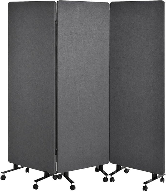 3-Panel Soundproof Room Divider with Wheels, 72inch Room Divider Privacy Panel, Heavy-Duty Acoustic Partition Temporary Wall for Noise Reduction, Portable Divider for Home, Classroom, Dark Grey