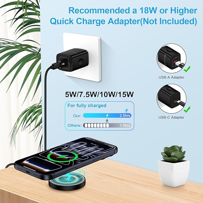 15W Magnetic Wireless Charger for Samsung S26 Ultra S26+ Android Wireless Charger Fast Charging Pad for Galaxy S25 FE Ultra S24 S23 S22 S21 Z Fold 7, iPhone 17 16 15 14 13, USB-C/A for MagSafe Charger
