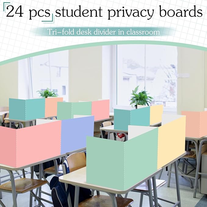 SATINIOR 24 Pcs Privacy Folders for Students, Desk Dividers for Classroom Testing, Student Privacy Boards Classroom Must Have, 12 Colors Study Panel for School Teacher Supplies(Vivid Style)