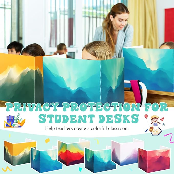 SATINIOR 24 Pcs Privacy Folders for Students, Desk Dividers for Classroom Testing, Student Privacy Boards Classroom Must Have, 12 Colors Study Panel for School Teacher Supplies(Gradient Style)