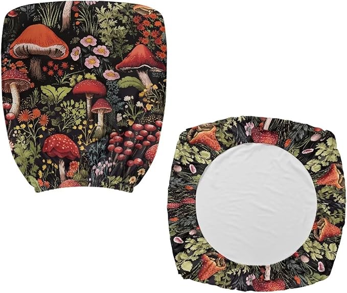 Mushroom Computer Chair Covers Stretchable Office Chair Cover Flower Desk Chair Seat Cover 2 Piece Decorative Universal Slipcover for Rotating Chair,Swivel Chair Protector Cover Black
