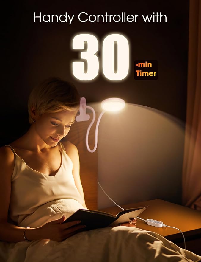 LiFMIRA Desk Lamp Clip on Light 8W 66 LED Reading Light for Bed, 5 Colors 10 Dimming Levels, Eye Caring Metal Reading Lamp, Clip lamp for Bed Headboard Home Office (Pink)