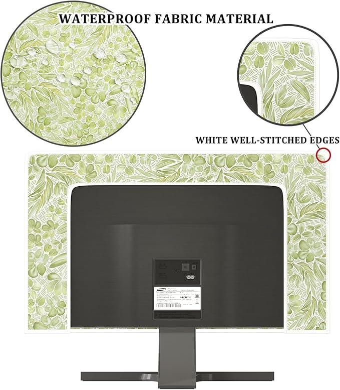 Sage Green Wildflower Waterproof Screen TV Cover 40,41,42,43 Inch Vintage Aesthetic Floral Anti-Static Dustproof Protective Covers for Television LED LCD OLED Full Body Cover for TV Screen