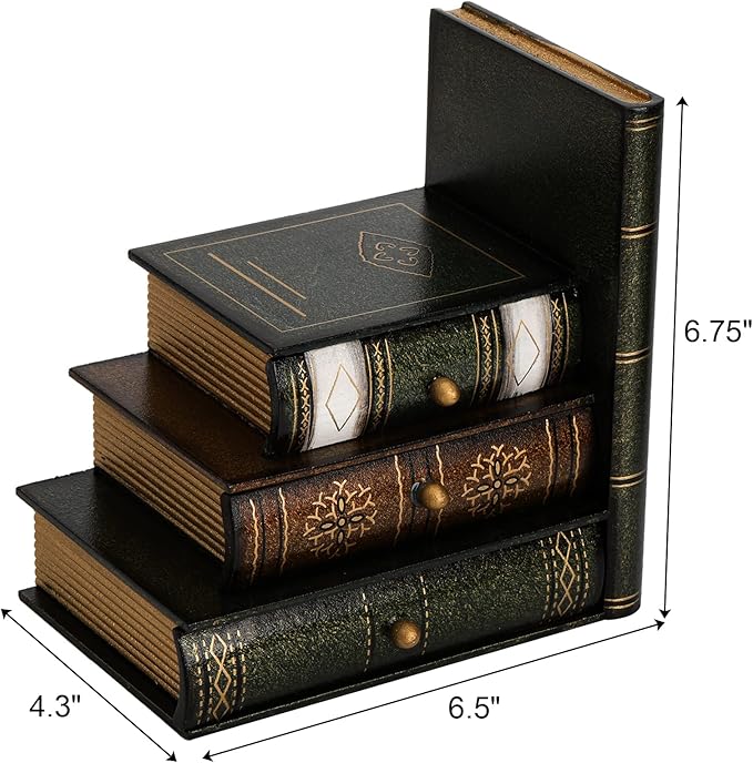 Fasmov Wood Bookends with Desktop Organizer Drawer Units, Decorative Bookends for Shelves, Office Desk Book Holder Stand, 1-Pair
