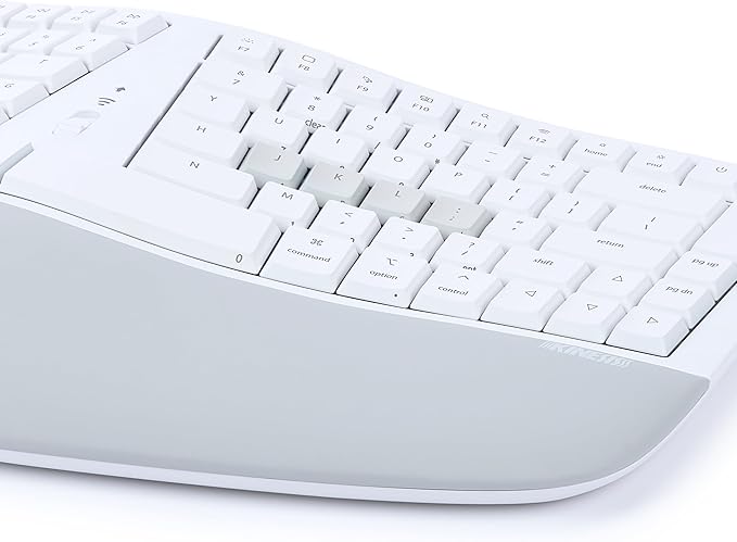 KINESIS mWave Ergonomic Keyboard for Mac (White) | Mechanical Switches | Bluetooth & USB | Programmable | Backlit | macOS Modifiers & Hotkeys