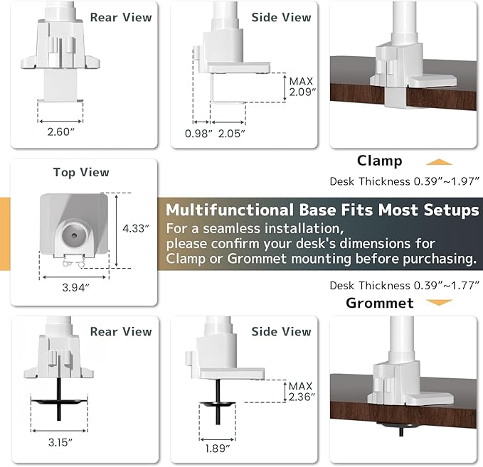 Dual Monitor-Arm Heavy Duty Ultrawide - 24-57 inch Vertical Dual Monitor Mount, Adjustable Stacked Double Monitor Desk Mount Stand, Max Load 59.4 lbs (per Arm), VESA 75/100 mm, White