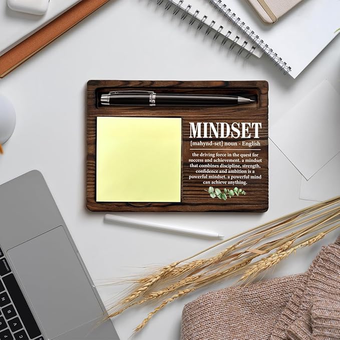 Motivational Mindset Sticky Note Holder Inspirational Gifts for Coworkers Employees Colleagues, Mindset Definition Post It Note Dispenser for Office Cubicle Desk Decor