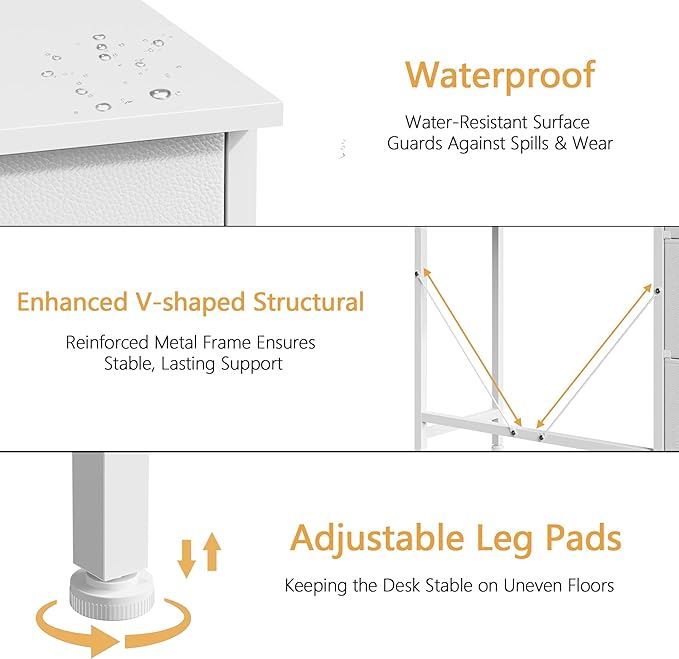 HIGDBFE Small Desk with 5 Fabric Drawers, 33 Inch Writing Desk for Home Office, Simple PC Desks for Small Place, Kids Girls Teen Study Table Vanity for Bedroom, Dorm, White, 14" D