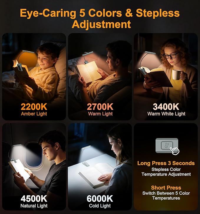 Gritin 2026 Gen 2 Book Light for Reading- 32 Eye Caring Full Spectrum LED, 5 Colors & 5 Brightness, Adjustable Wide/Narrow Beam, Upgrade 1500mAh Long-Lasting Clip on Light for Book Lovers-Sea Blue