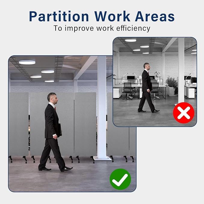 72" X 66" Partition Room dividers, 3 Panel Sound Proof Dividers for Office Partitions, Room Divider Privacy Panel with Wheels, Portable Temporary Wall for Office, Studio, School, Hospital(Light Gray)