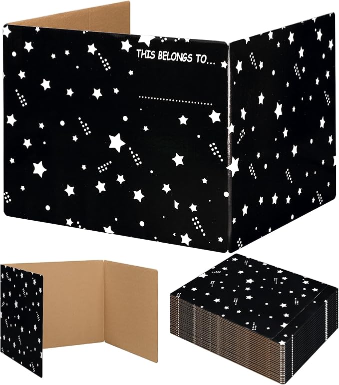 EARTHSON 22 Pack Galaxy Theme Class Privacy Shields, Desk Dividers for Students, Privacy Folder for Students, Cardboard Privacy Boards, Test Divider Classroom Study Carrel Teacher Supplies, Black
