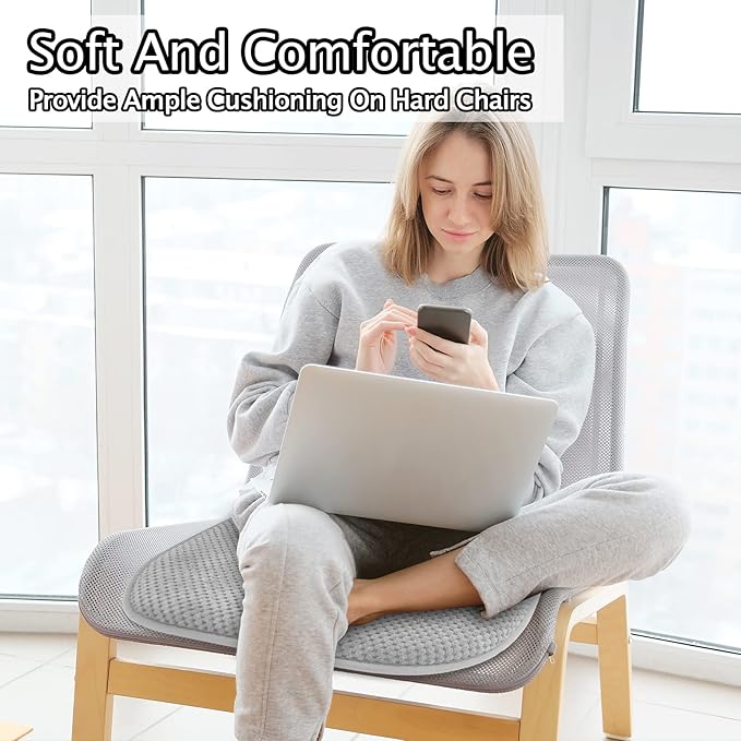 Silver Grey Foam Seat Cushions Kitchen Chairs Pads for Dining Chairs Non Slip Office Seat Cushions Washable U Shaped Soft Thick Large Metal Wooden Chair Cushions,17" x 15"