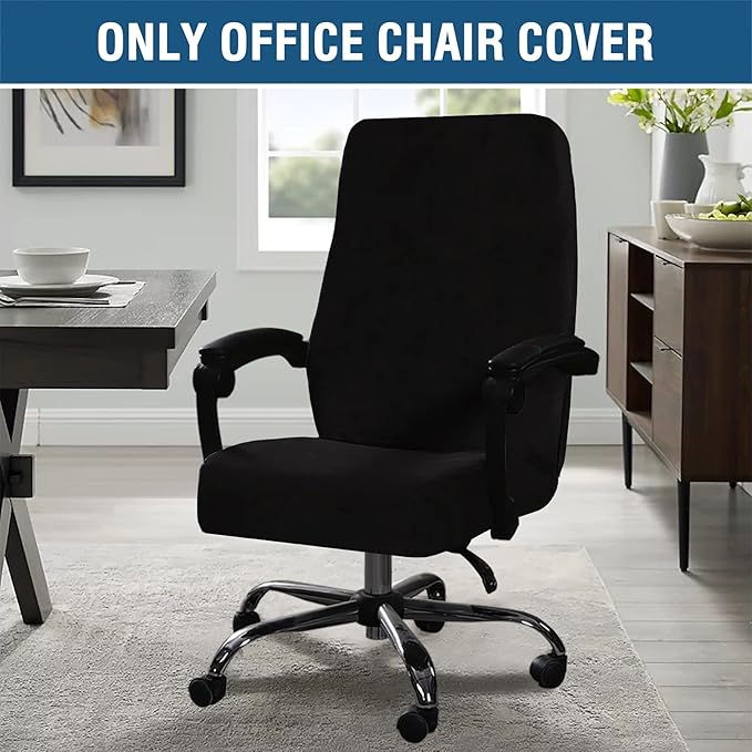 H.VERSAILTEX Velvet Home Office Chair Covers Stretchable Computer Desk Chair Covers Mid - High Back Universal Executive Boss Gaming Seat Cover Removable Machine Washable, Black
