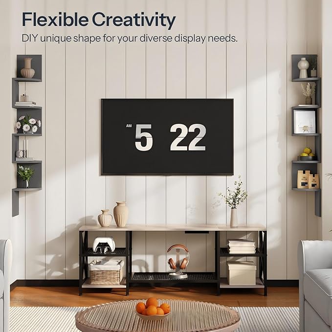 HOOBRO Corner Shelf Wall-Mounted, Set of 2 Floating Corner Shelves, 5-Tier Bookshelves for Wall Decor in Living Room, Bedroom, Home Office, Dove Gray GY26BJP201