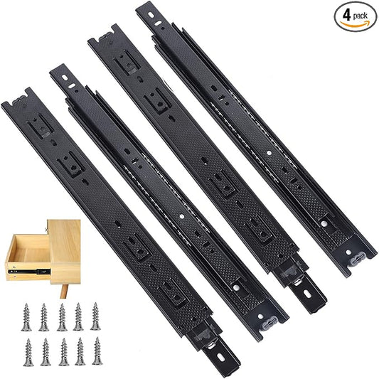KINJOEK 4 PCS 16 Inch Full Extension Ball Bearing Drawer Slides Heavy Duty Side Mount Cabinet Rails Tool Box, Keyboard Glides Rails Rack, Black