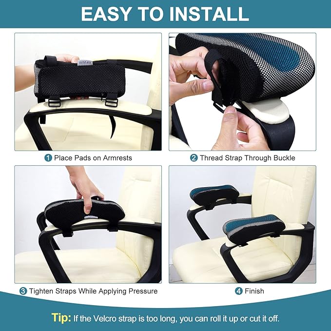 Office Chair Armrest Pads, Cooling Gel Computer Chair Arm Pads, Memory Foam Ergonomic Armrest Cushion for Gaming (2 Pack)