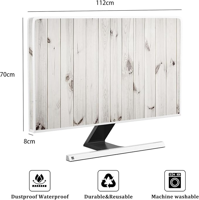 Rustic White Brown Wood Board Television Cover 45,46,47,48 Inch Waterproof TV Display Protectors Weatherproof Dust-Proof Anti-Scratch Protective Cover for Desktop and Home Hanging TV