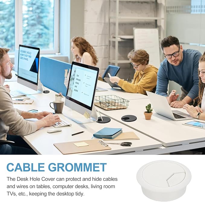 PATIKIL Desk Grommet 2", 4 Pcs Plastic Desk Hole Cover Cable Grommet Cord Hole Cover Table Wire Organizer for Home Office Wires Cables Through The Countertop, White