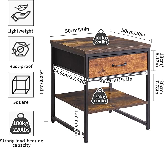 Aibiju Small Table Stand with Drawers, Multi-Functional Side & Printer Accent Table with Storage Shelf, Rustic Brown YD-TM156H