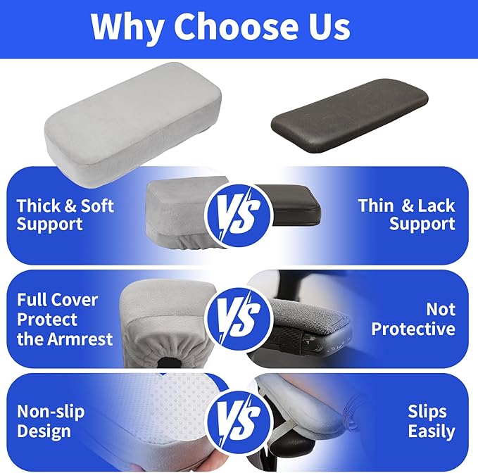 YOUFi Office Chair Arm Pads Extra Soft Velvet Arm Rest Covers for Elbows & Forearms Pressure Relief, Set of 2 Armrest Covers for Desk Chair, Gaming Chair (Gray)
