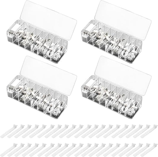 4 Pcs Cable Organizer with 40 Pcs Wire Ties, PlasticCord Storage Box with Clear Lid Electronics Cable Box for Home Office Supplies, Desk Organizers Accessories