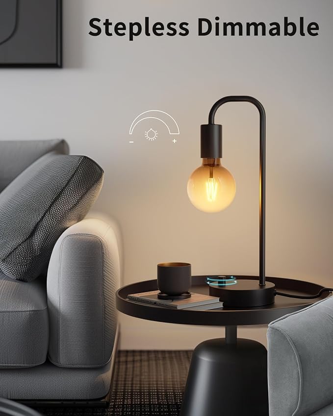 ONEWISH Industrial Table Lamp Set of 2, Fully Dimmable Beside Lamp with Gradient Black Art LED Bulb, Modern Nightstand Desk Lamps for Bedroom, Living Room, Office, Reading(Bulb Included)