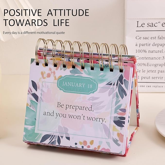 Bright Every Day Daily Flip Calendar with Inspirational Quotes - Motivational Perpetual Recycle Calendar Desk Office Home Decor for Women, Gifts Desk Accessories for Girls Positive Affirmations