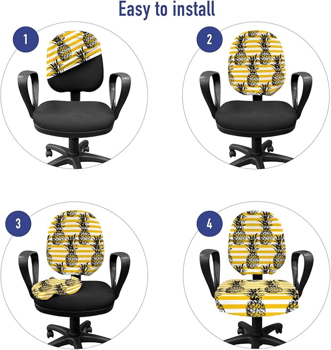 Ambesonne Fruits Office Chair Slipcover, Modern Pineapple Motif on Minimalist Backdrop Digital Composition, Protective Stretch Decorative Fabric Cover, Standard Size, Yellow White