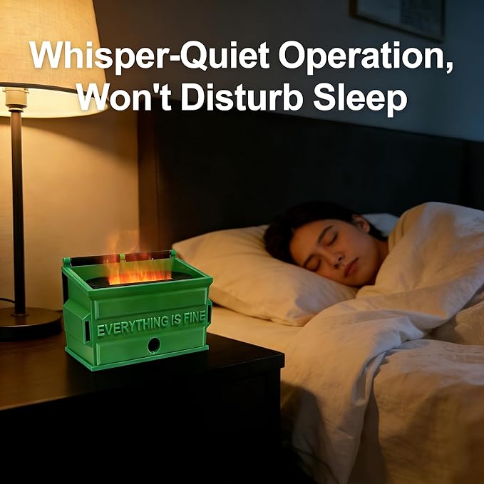 Dumpster Fire Desk Accessories Humidifier – Funny Flame Effect Mini Humidifier, Emotional Support Dumpster Fire Office Desk Accessory Gift for Stress Relief, Bedroom, Home, or Workspace