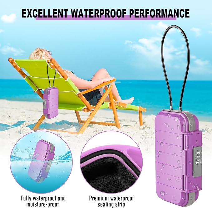 HUANLANG Portable Safe Lock Box with Combination Lock Mini Beach Travel Safe Waterproof Small Lockable Boxs with Removable Wire Rope Combination Lock Box for Dorm,Travel,Beach,Hotel,Car,Home,Office