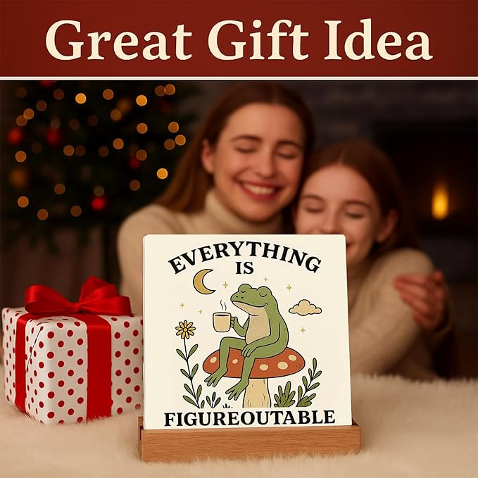 Inspirational Office Desk Decor Everything Is Figureoutable Sign Motivational Gifts For Women Kids - Mental Health Decor Funny Frog Coffee Desk Art Calming Corner Decorations For Classroom Dorm Bedroom