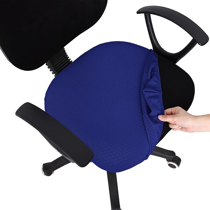 Smiry Stretch Jacquard Office Computer Chair Seat Covers, Removable Washable Anti-dust Desk Chair Seat Cushion Protectors - Royal Blue