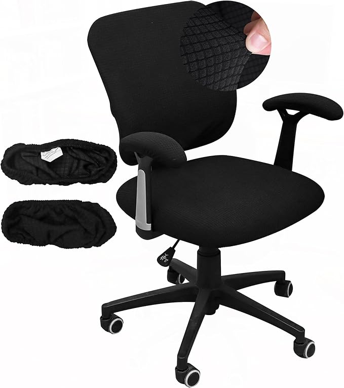 Office Chair 4 Pieces Seat and Back Cover with Armrest Covers Stretch Black Split Office Desk Chair Slipcovers Water Resistant Washable