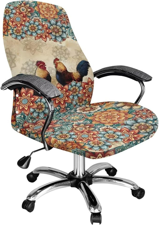 Talayituse Boho Mandala Rooster Chicken Print Office Chair Covers, Stretch Computer Chair Cover, Universal Boss Chair Covers Modern Simplism Style High Back Chair Slipcover, Large