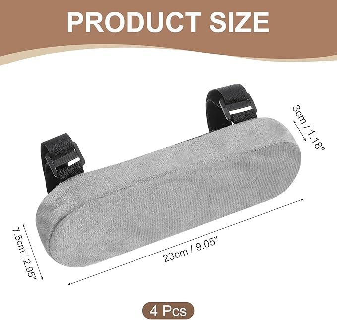uxcell Memory Foam Chair Armrest Pads, 4 Pair Office Chair Arm Covers, Elbow Pillow for Offices Study Rooms Game Rooms (Gray)