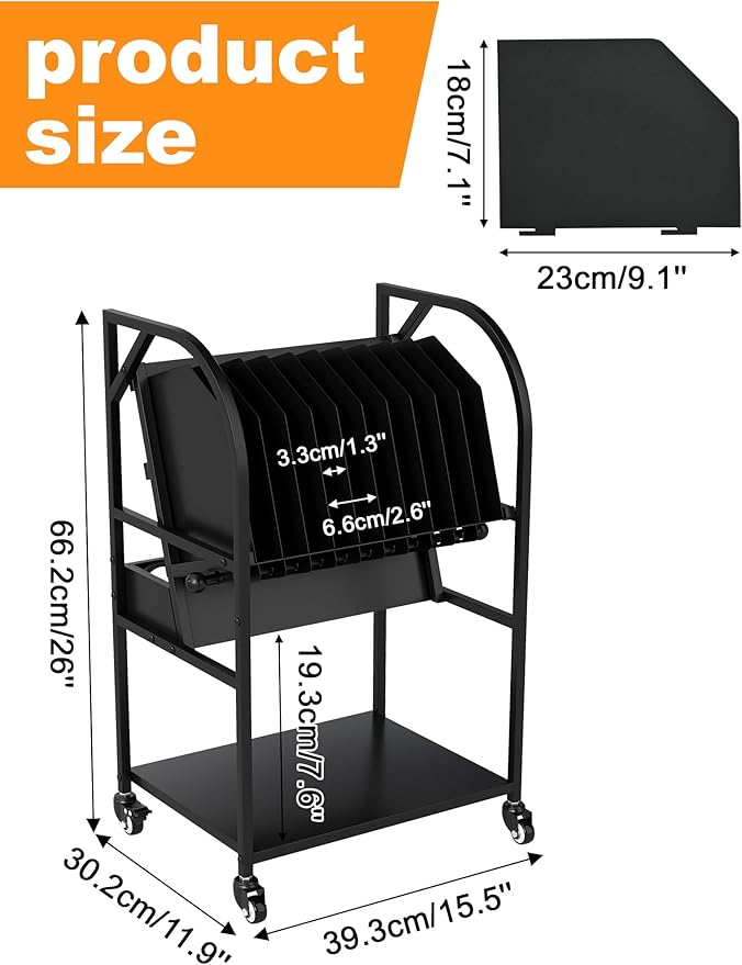 Laptop Charging Station, 10 Device Mobile Charging Cart with Lockable Wheels for Laptop, Chromebooks, Tablets and Computers, Charging Organizer Rack for Office, Classroom, Library