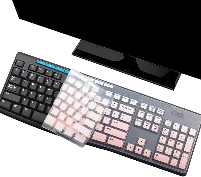 2Pcs Keyboard Cover Skin Protector Fit Logitech MK275 MK270 Wireless Keyboard, Logitech K200 K260 K270 MK200 MK260 Ultra Thin Desktop PC Silicone Keyboard Cover-OmbrePink+Clear