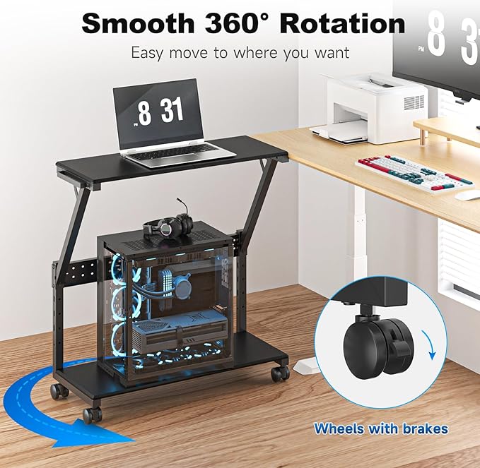 suptek Computer Tower Stand, 5 Levels Height Adjustable PC Tower Stand/Cart with Locking Wheels, 23.22"-31.10", Mobile Rolling CPU Holder, 29In Large PC Stand for Home Office, Black