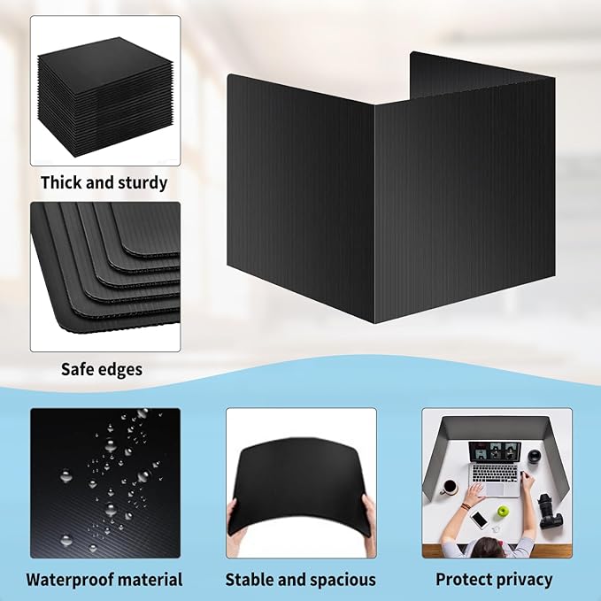 24 Pack Black Desk Dividers for Students, Waterproof Plastic Study Boards, Durable Exam Privacy Shields, Classroom Privacy Folders, Ideal School Supplies for Focused Learning (24 Pack)