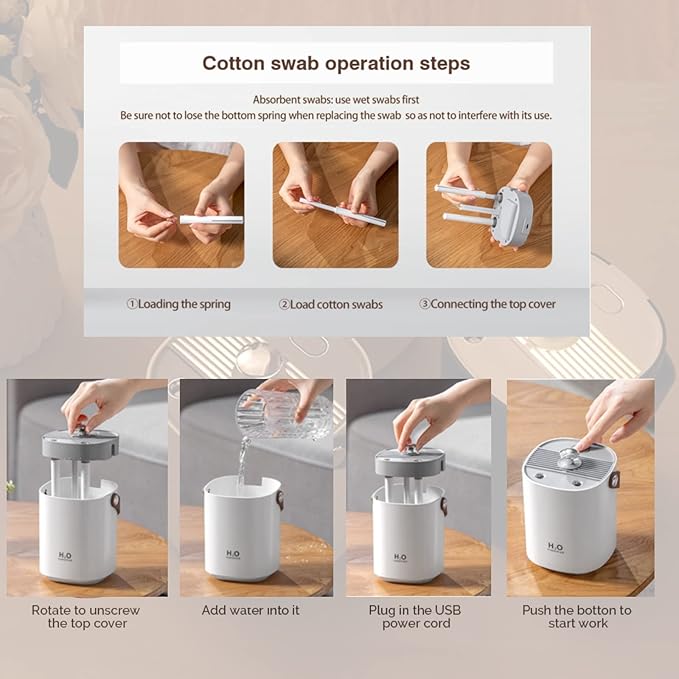 Humidifier for bedroom，1.2L Portable Cool Mist Humidifiers Auto Shut-Off USB Desk Humidifier,with Warm Night Light and Dual Nozzle Design for Bedroom Travel Office,(White)