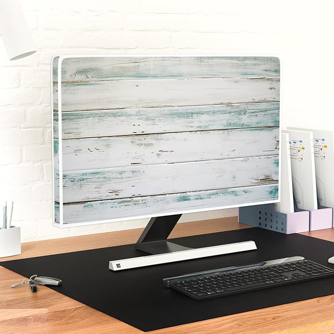 Waterproof Monitor Dust Covers 26, 27, 28 Inch Anti-Static LCD-Silky HD Panel Dust Protective Sleeve Compatible with iMac 26 Inch,26-28 PC,Desktop and TV,Vintage Gray Wooden Board