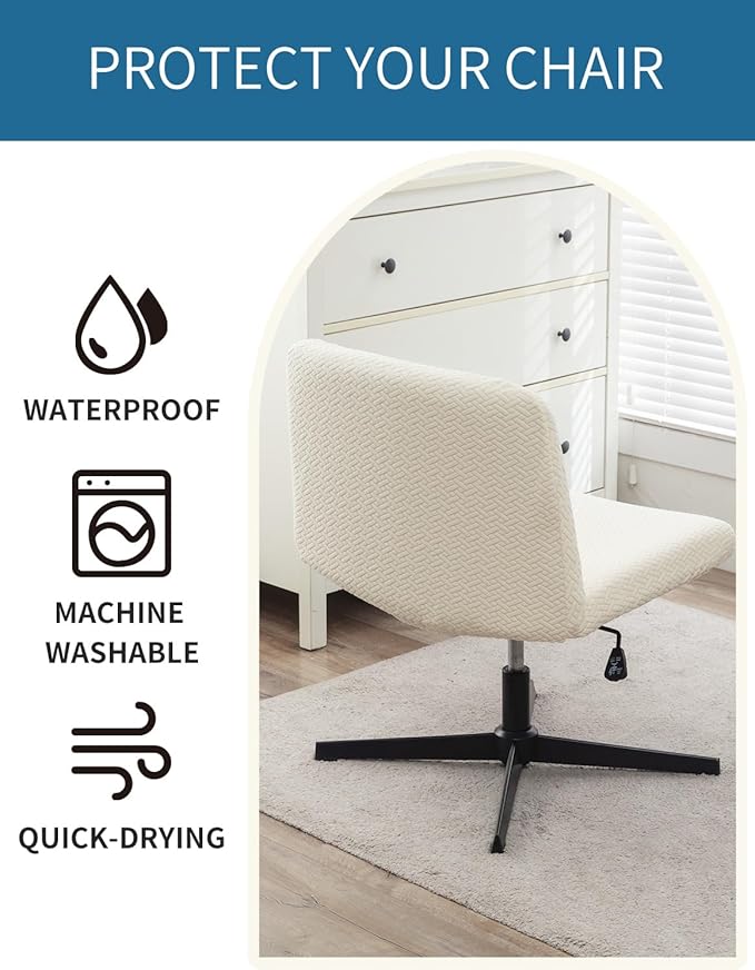 LavishCover Armless Chair Cover Office Desk Chair Cover, Waterproof and Elastic Criss Cross Chair Cover, Exquisite Vanity Chair Covers, Mid Back Wide Seat Accent Chair Covers(Cream,T-Type)