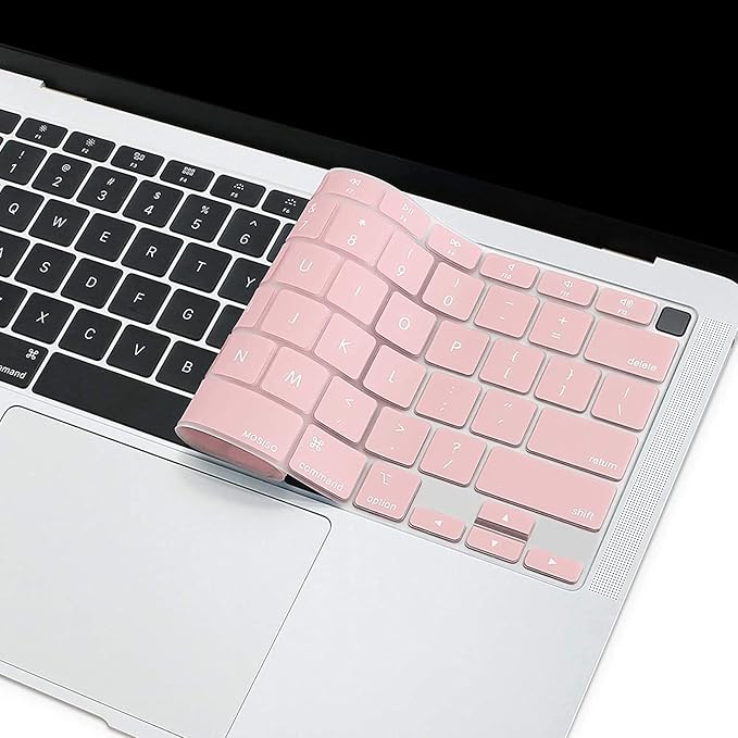 MOSISO Keyboard Cover Compatible with MacBook Air 13 inch 2022 2021 2020 Release A2337 M1 A2179 Retina Display with Touch ID Backlit Magic Keyboard, Waterproof Protective Silicone Skin, Rose Quartz