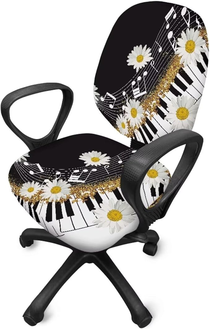 GLENLCWE Daisy Music Piano Chair Covers Universal Stretch Desk Chair Cover Non Slip Computer Chair Slipcovers Washable